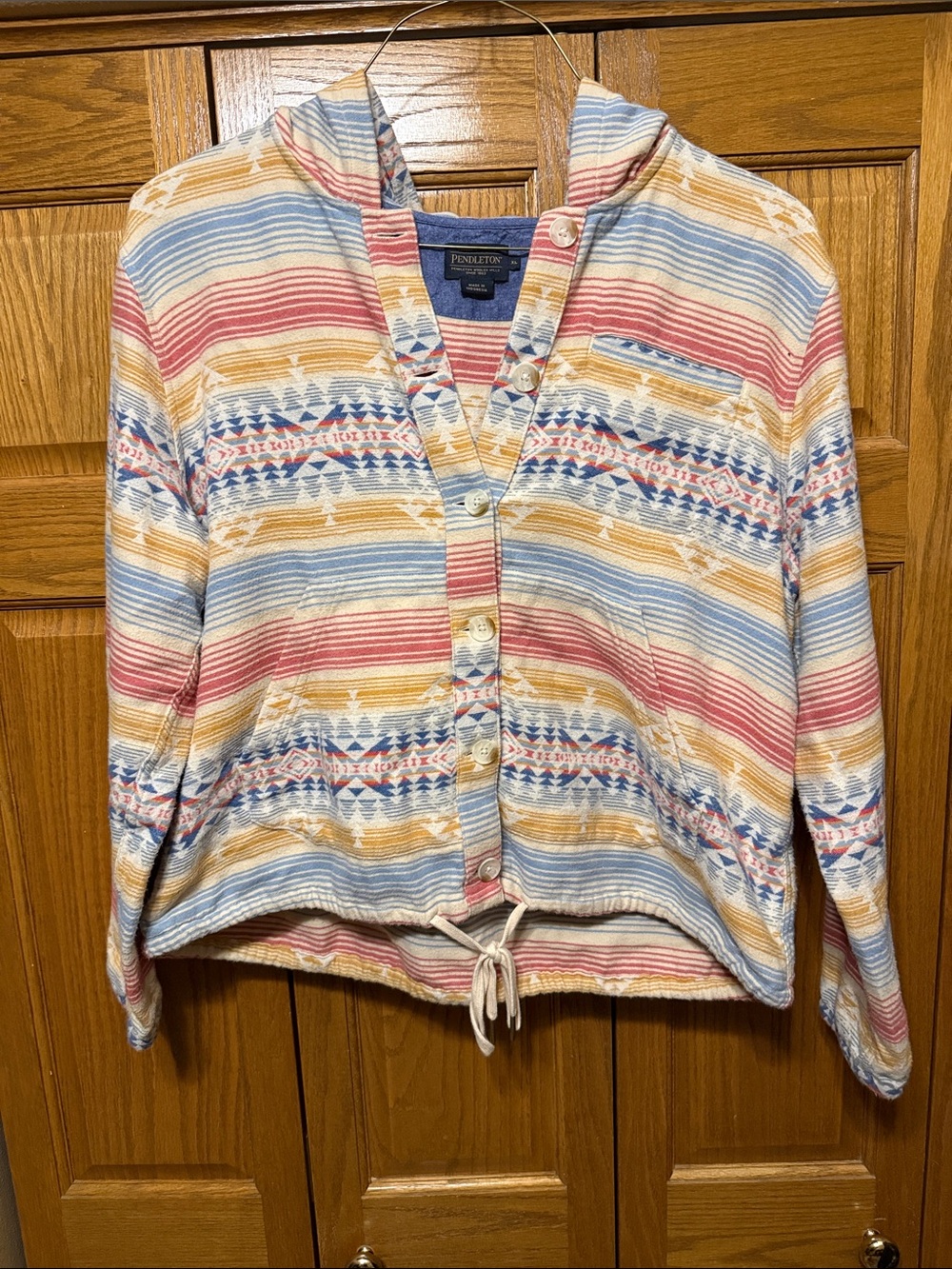 Pendleton Multicolor Striped Button-Up Hoodie - Blue, Pink, Yellow